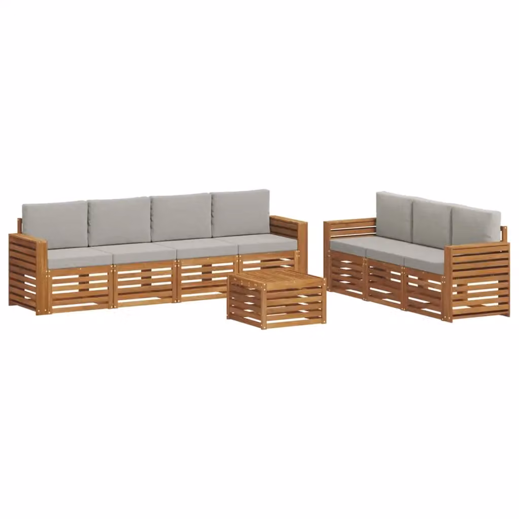 Set da giardino moderno vidaXL a forma di U composto da 8 pezzi in legno di acacia con divani, tavolino e cuscini di colore grigio – 2