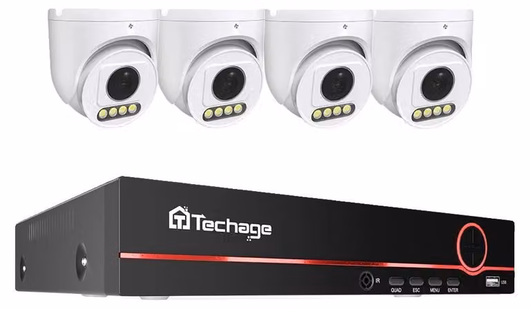 Sistema di videosorveglianza, risoluzione 8MP, angolo di visione panoramico di 165°, 8 canali NVR e 4 telecamere, Nessuno, Spina EU, 100V-240V