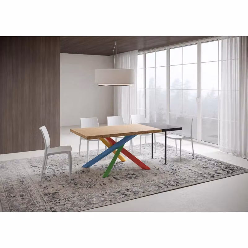 Tavolo allungabile moderno ITAMOBY in legno di rovere con bordo live edge e telaio a X, colore antracite e multicolore, L: 160-260 cm, P: 90 cm, H: 75 cm – 2