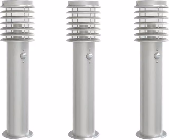 Set di 3 lampade da terra per esterni con sensore di movimento in acciaio inossidabile argento, Altezza: 60 cm, Modello CFW5104527
