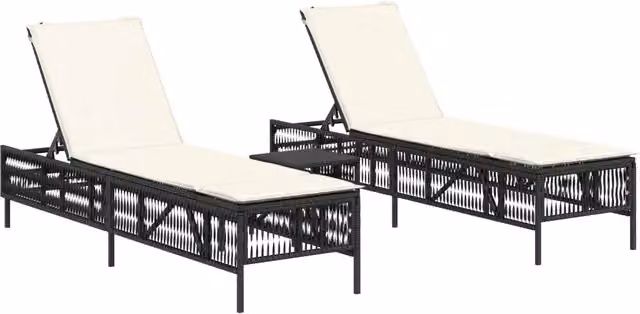 Lettini Prendisole 2 pz | Sdraio da giardino | Lettino da sole con Tavolino Nero in Polyrattan
