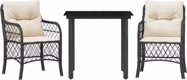 Set da Bistr¨° 3 pz | Set Salotto da Giardino con Cuscini Nero in Polyrattan