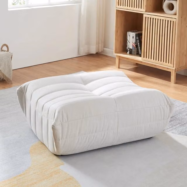 Pouf Poggiapiedi Kodsø Imbottito in Microfibra 35x80x65 cm - Beige [en.casa]