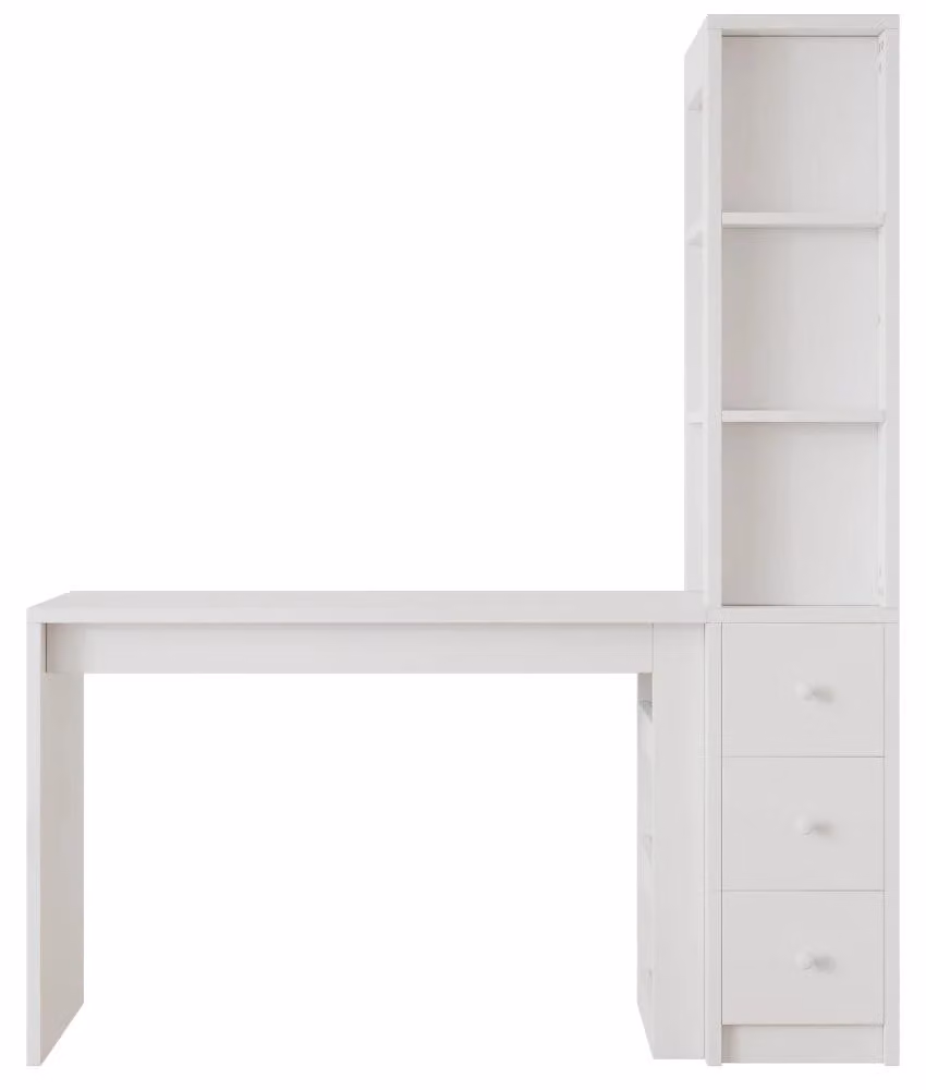 Scrivania - Tavolo da lavoro con libreria integrata - Cassetti e ripiano laterale - MDF - 150 x 50 x 180 cm - Bianco - Assemblaggio richiesto
