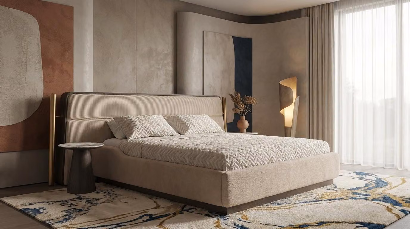 Tavolino ausiliario per la camera da letto, stile moderno, beige, confortevole e pratico