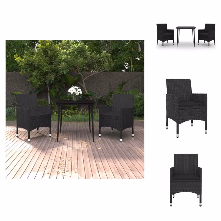 vidaXL Set da pranzo da giardino in 3 pezzi con cuscini in rattan e vetro - Set di mobili da giardino