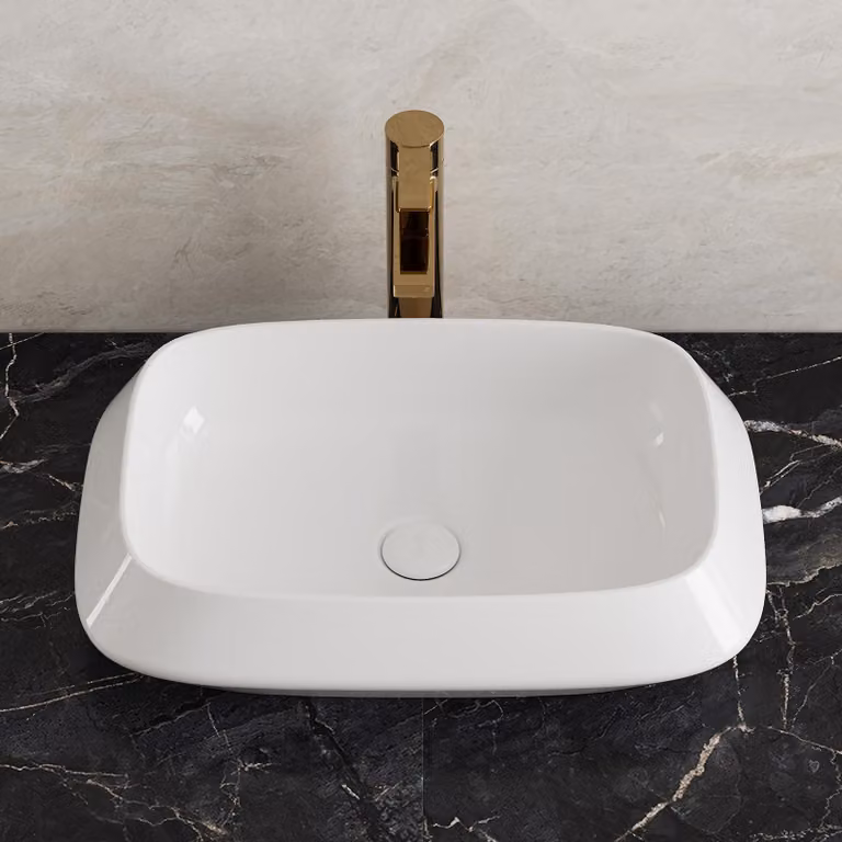 HOROW Lavabo da appoggio quadrato 52 x 35 cm Lavabo moderno con bordo sottile da 5 mm, bianco Elegante lavabo per bagno e toilette per ospiti