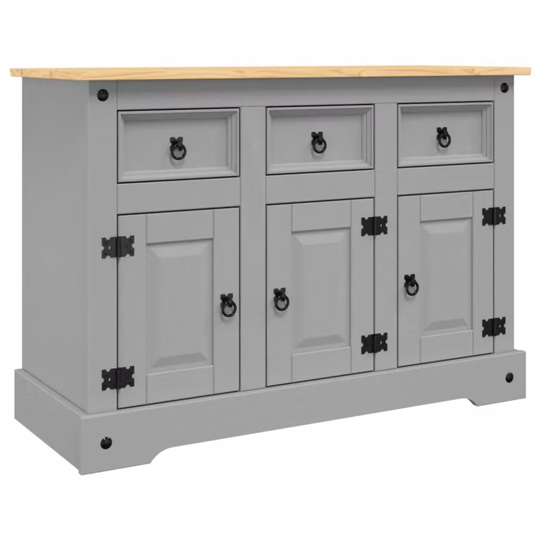Credenza Grigia 112x43x78 cm in Legno di Pino Messicano