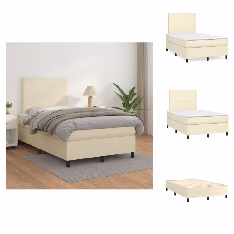 Letto boxspring con materasso VidaXL, color crema, 120x200 cm, in ecopelle -  Letti e reti