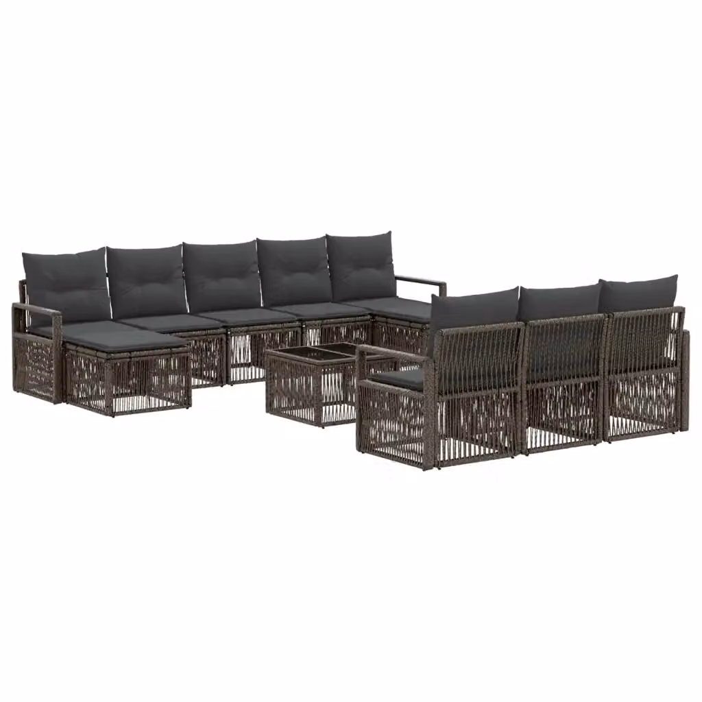 Set Divano da Giardino vidaXL a Forma a U in Polyrattan Grigio con 11 Pezzi e Cuscini Inclusi – 2