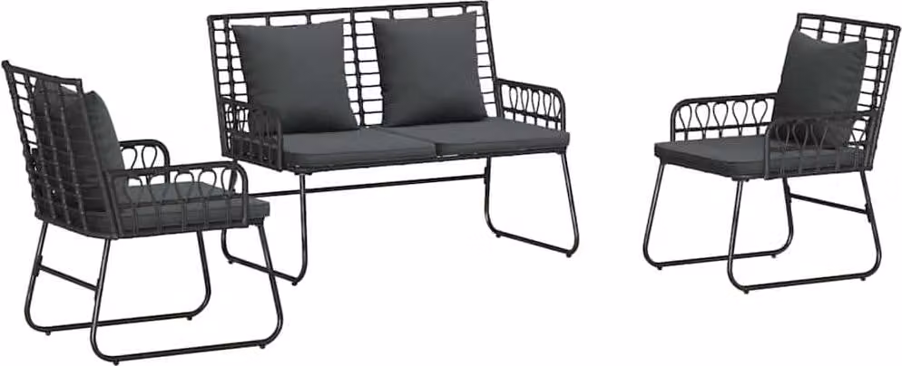 Set da Pranzo per Giardino 3 pcs Nero e antracite polyrattan