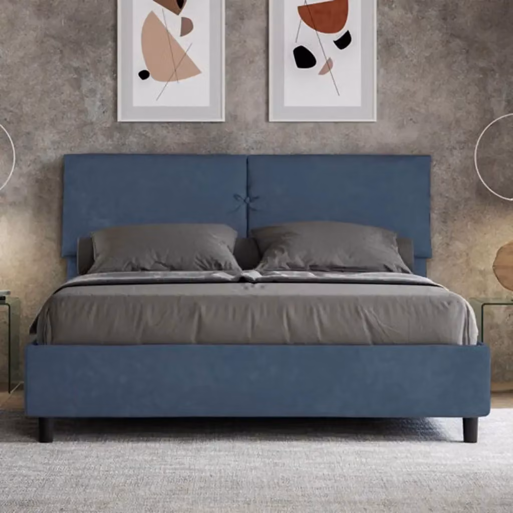 Letto matrimoniale Mados con rete imbottita in microfibra blu L 160 x P 210 cm – 2