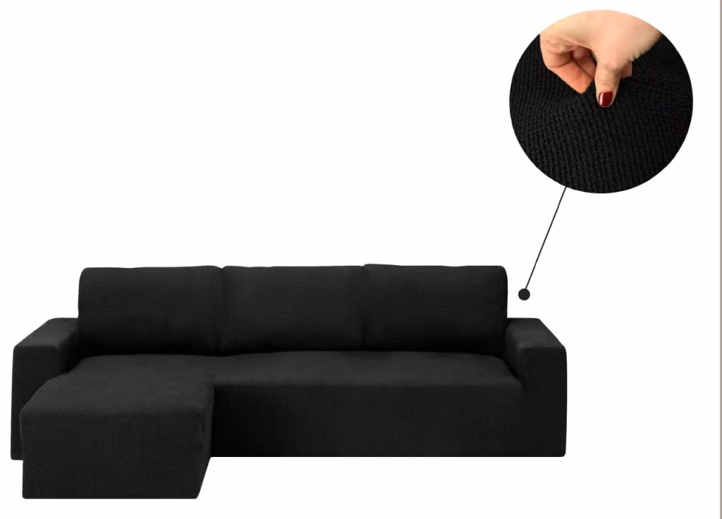 Copridivano con Penisola Chaise Longue Modello Capri Nero Biancheriaweb – 2