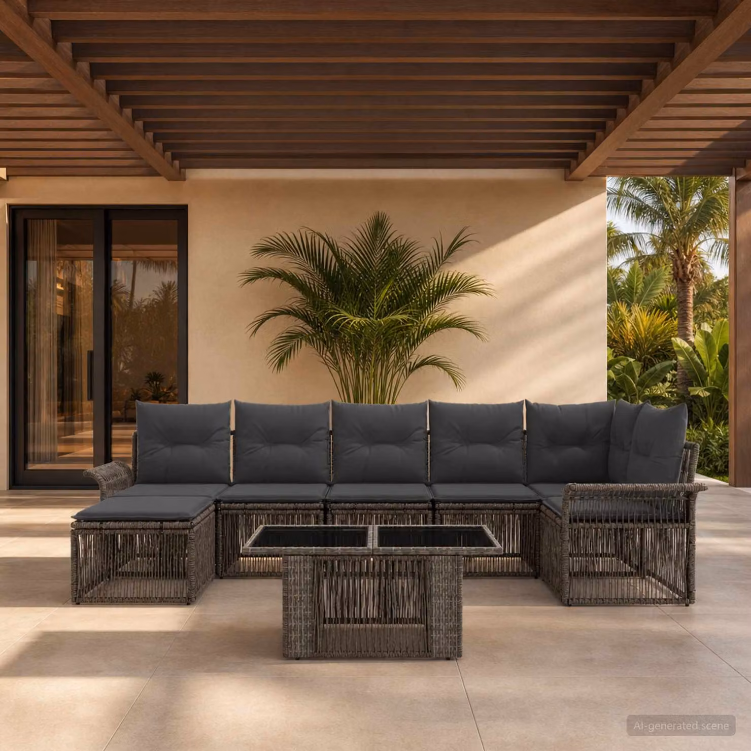 Set Divano da Giardino vidaXL 8 pz in Polyrattan Grigio con Cuscini e Tavolino