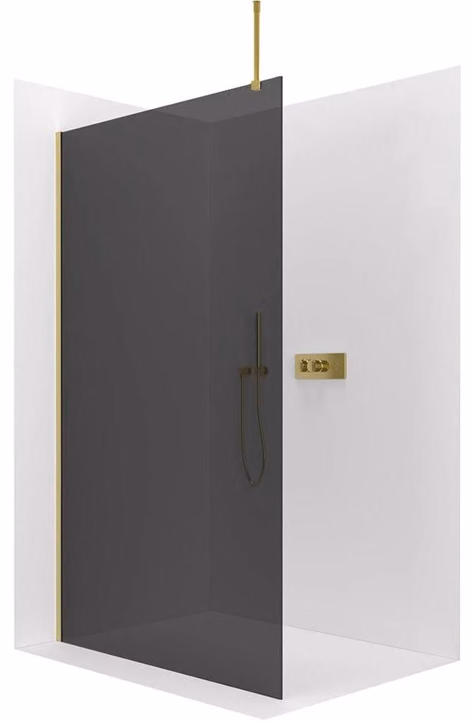 CERANO - Box doccia Walk-in Onyx Top Round L/P - 8 mm - montante rotondo - dorato, vetro grafite - 70x200 cm