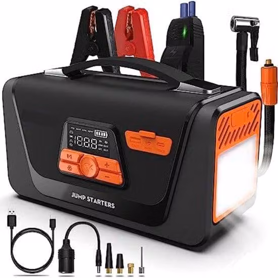 Avviatore per auto con compressore - Avviatore da 12 V per auto - Avviatore di emergenza - Avviatore di emergenza con powerbank