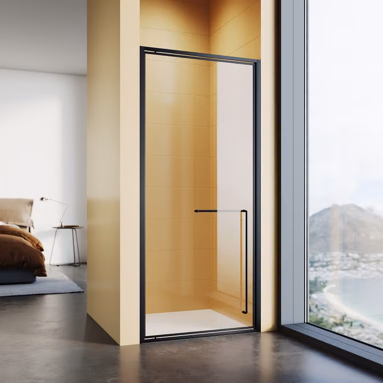 SONNI nero opaco Porta doccia con cerniere invisibili, 80x195 cm, porta doccia con un unico vetro di sicurezza da 6 mm