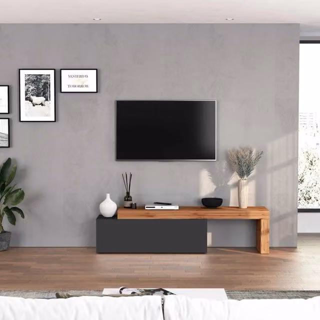 WHOUS Mobile porta tv Chronos estensibile con 1 anta a ribalta antracite/rovere 180/290x40x51 cm