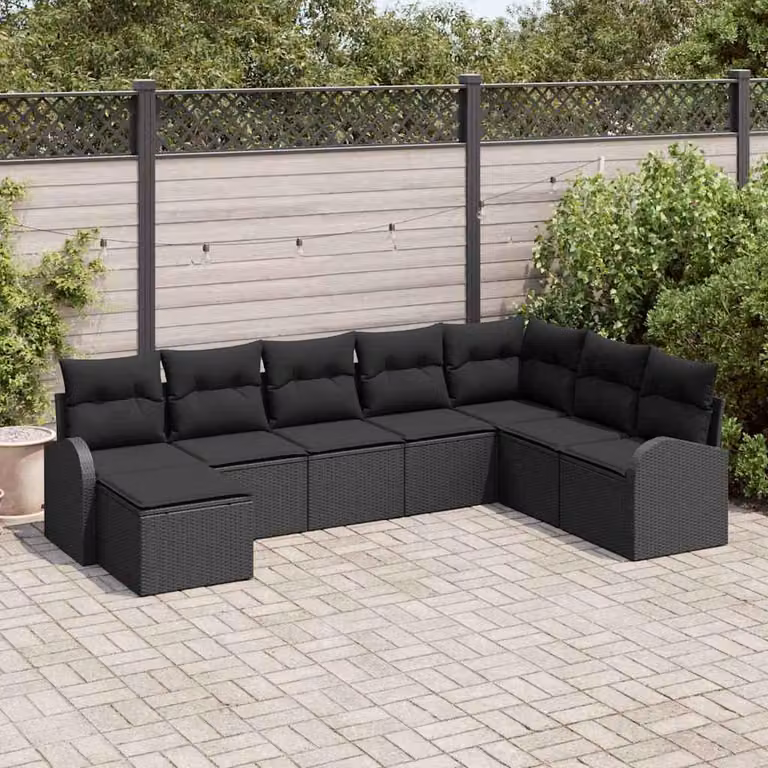 Maison Exclusive - Set da giardino composto da 8 pezzi. Colore: nero. Materiale: rattan sintetico