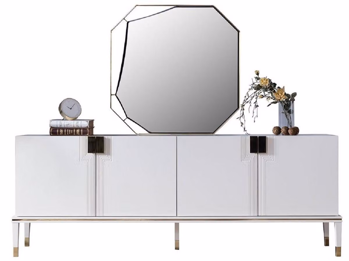 Casa Padrino set di mobili bianco / oro - 1 credenza con 4 ante e 1 specchio - Mobili moderni in legno massiccio - Collezione