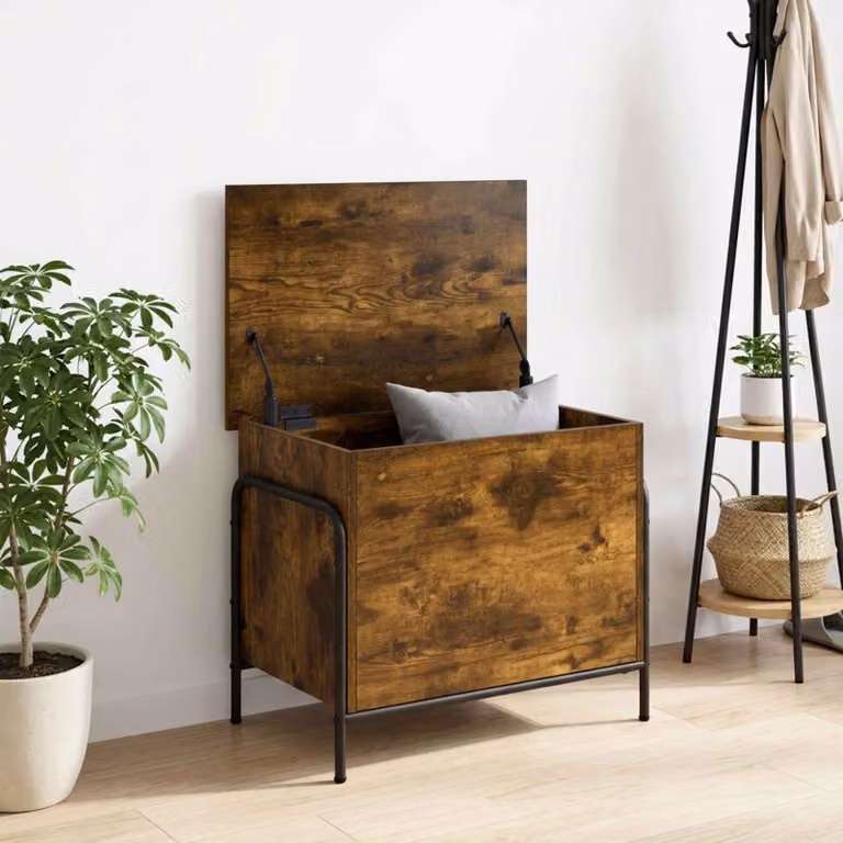 Scatola di stoccaggio moderna vidaXL in legno e metallo, colore marrone, L 80 cm x P 40 cm x H 49,5 cm