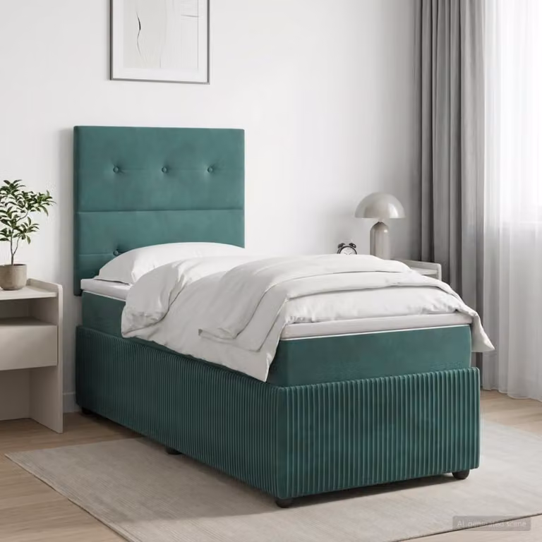Letto box spring con materasso vidaXL in velluto verde scuro e bianco, L/P: 200 x 80 cm