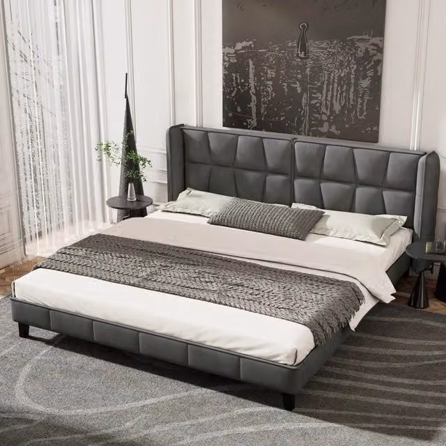 Letto imbottito con rete a doghe e testiera ¨C Minimal ¨C velluto grigio 180x200cm
