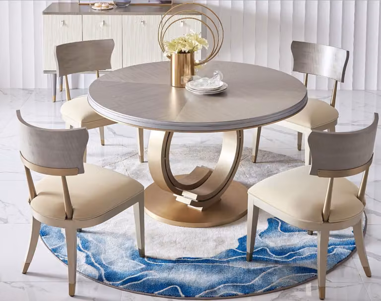 Design Rund Tisch 4x Stühle Ess Zimmer Sitz Runde Tische Garnitur Holz 5tlg. Set