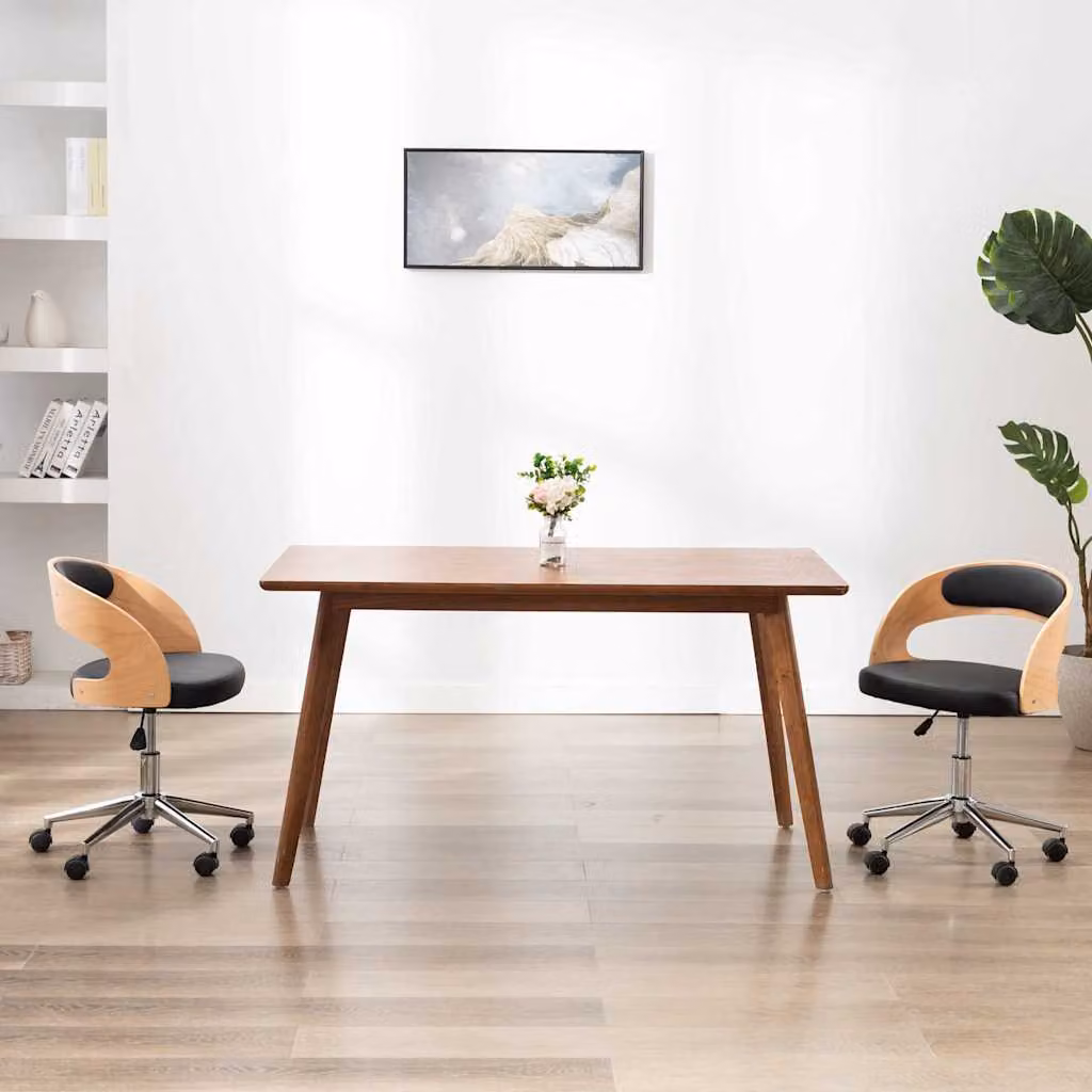 Sedia da ufficio girevole moderna vidaXL in similpelle nera con struttura in legno e metallo