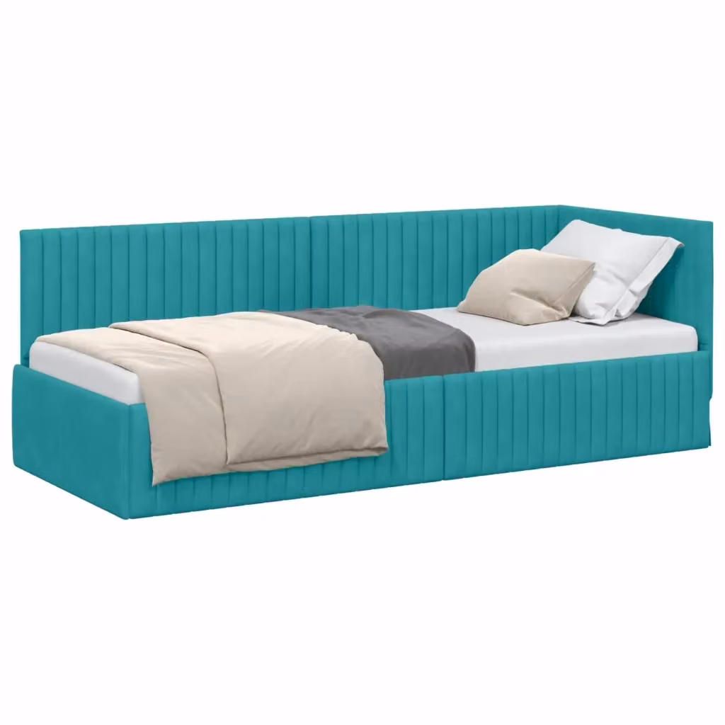vidaXL Cornice del letto ad angolo in velluto turchese L 80 x P 200 cm – 2