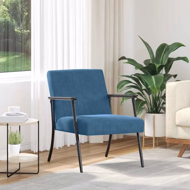 Poltrona moderna vidaXL in velluto blu con braccioli per soggiorno e camera da letto