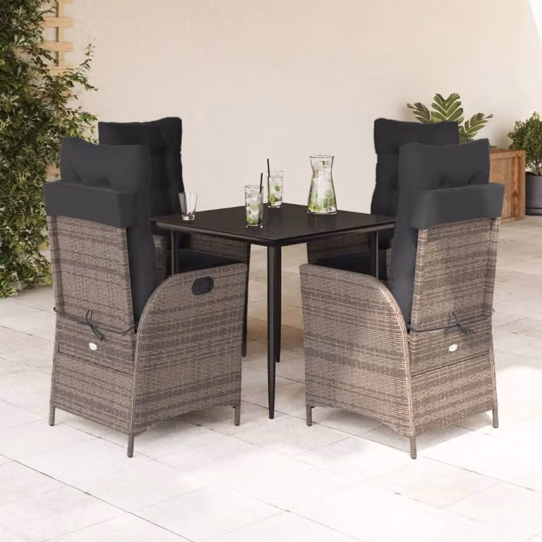 vidaXL Set da Pranzo da Giardino 5 pz in Polyrattan e Vetro Grigio e Nero