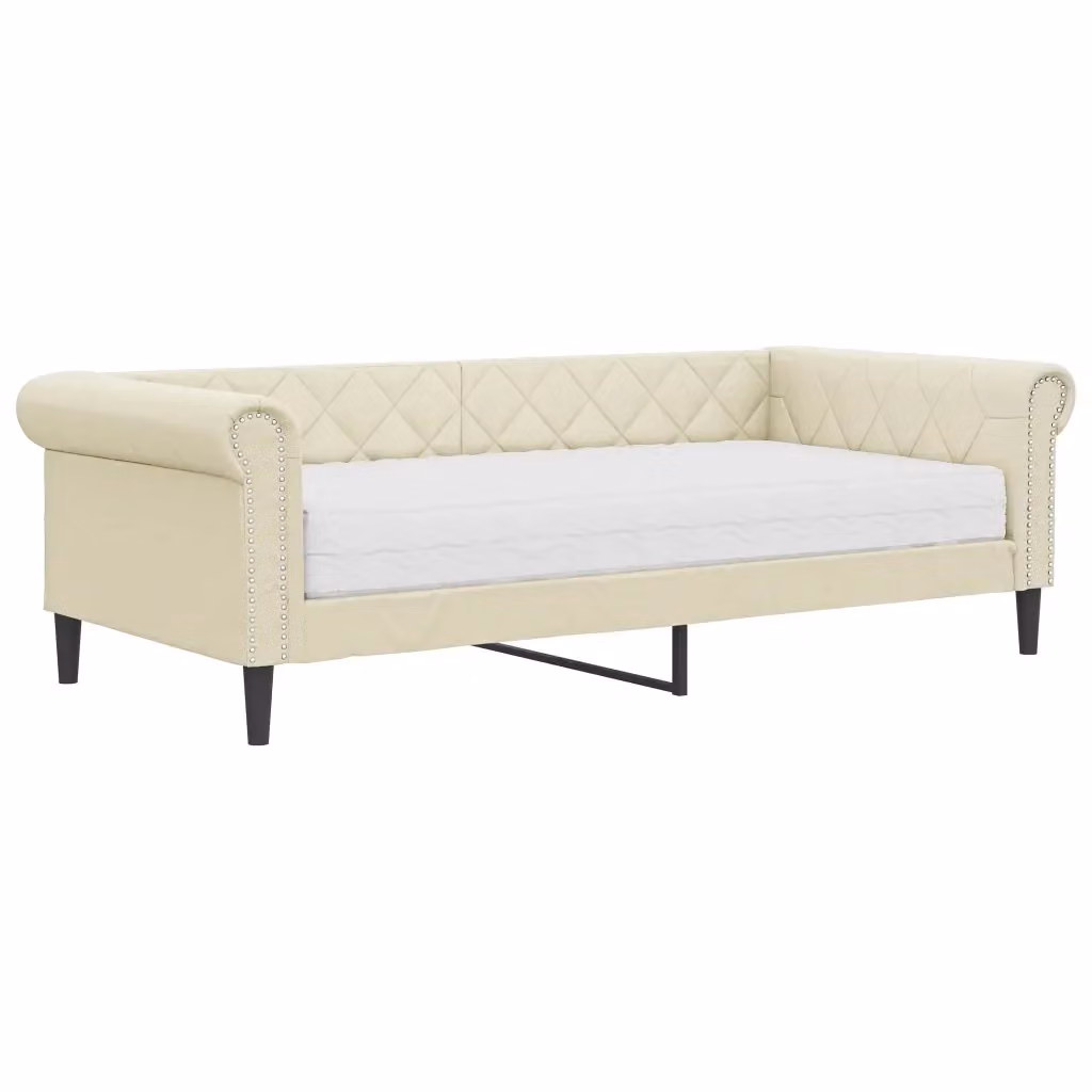 Divano Letto Moderno vidaXL in Similpelle Beige con Materasso in Schiuma L/P/H: 235 x 90 x 68 cm – 2