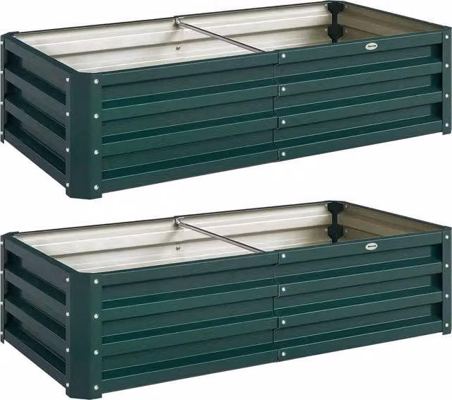 Set di 2 orti rialzati rettangolari Outsunny in acciaio ondulato galvanizzato, Verde scuro, L: 120 cm, P: 60 cm, H: 30,5 cm – 1