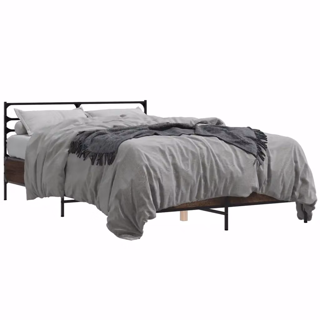 Letto Giroletto vidaXL in Legno e Metallo Rovere Marrone L: 140 cm, P: 200 cm – 2