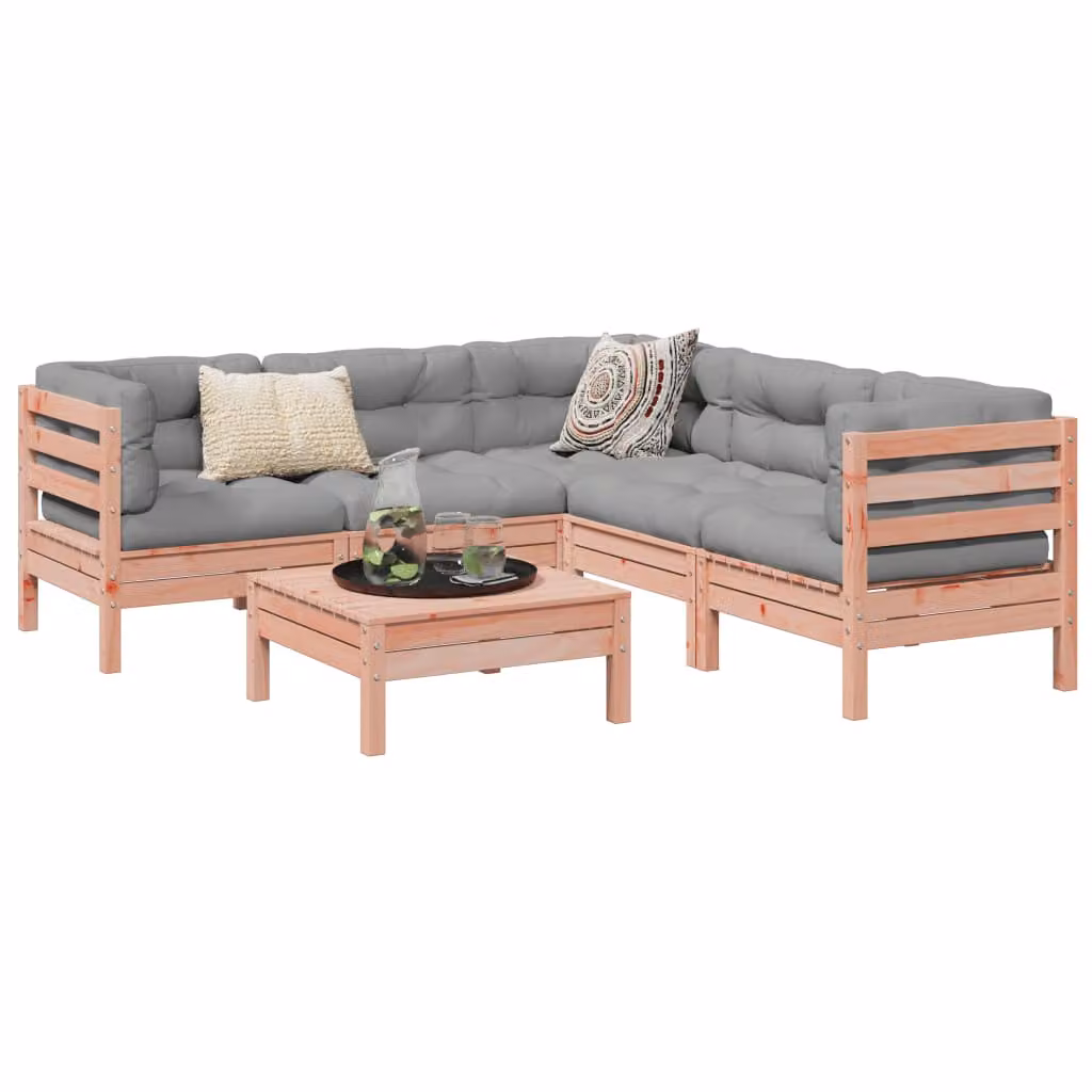 vidaXL Set di Divani da Giardino a L in Legno Massello di Abete con Cuscini, 6 Pezzi, Grigio e Marrone
