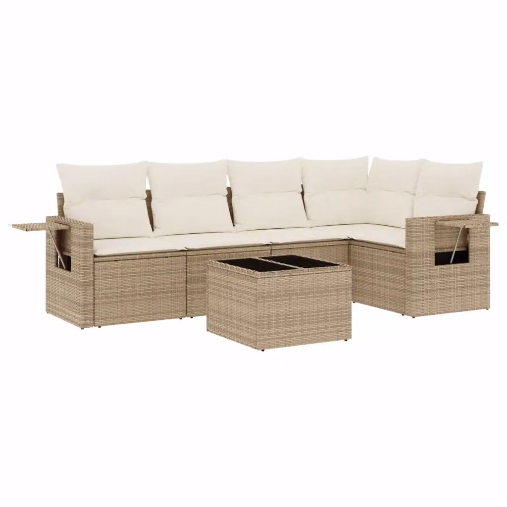 vidaXL Set Divano da Giardino 6 pz a L in Polyrattan Beige con Cuscini e Tavolino – 2