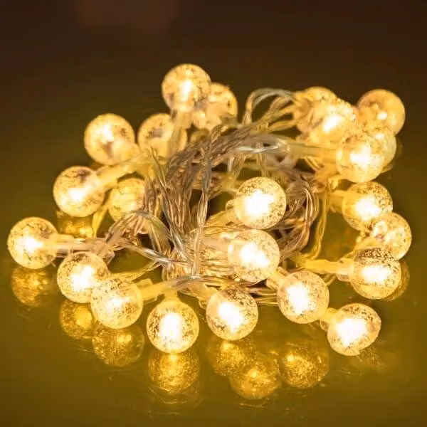Catena luminosa con bolle, 10 metri, luce bianco caldo, alimentazione a batteria