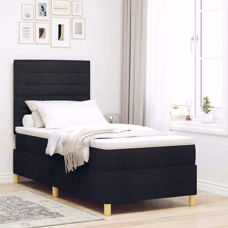 Letto a molla con illuminazione LED e testiera vidaXL, Nero, L: 100 cm, P: 200 cm, H: 203 cm