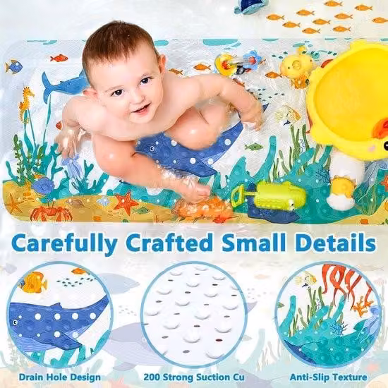 Tappetino da bagno per bambini 100 x 40 cm - Tappetino da doccia senza BPA con motivo a cascata - 200 rubinetti - Lavabile in lavatrice