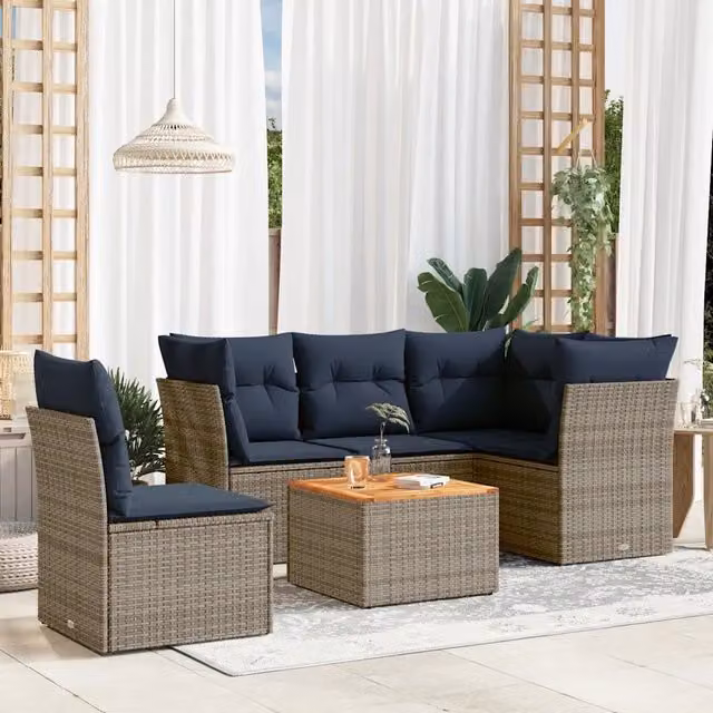 Set Divani da Giardino 6 pz con Cuscini Grigio in Polyrattan 3255977