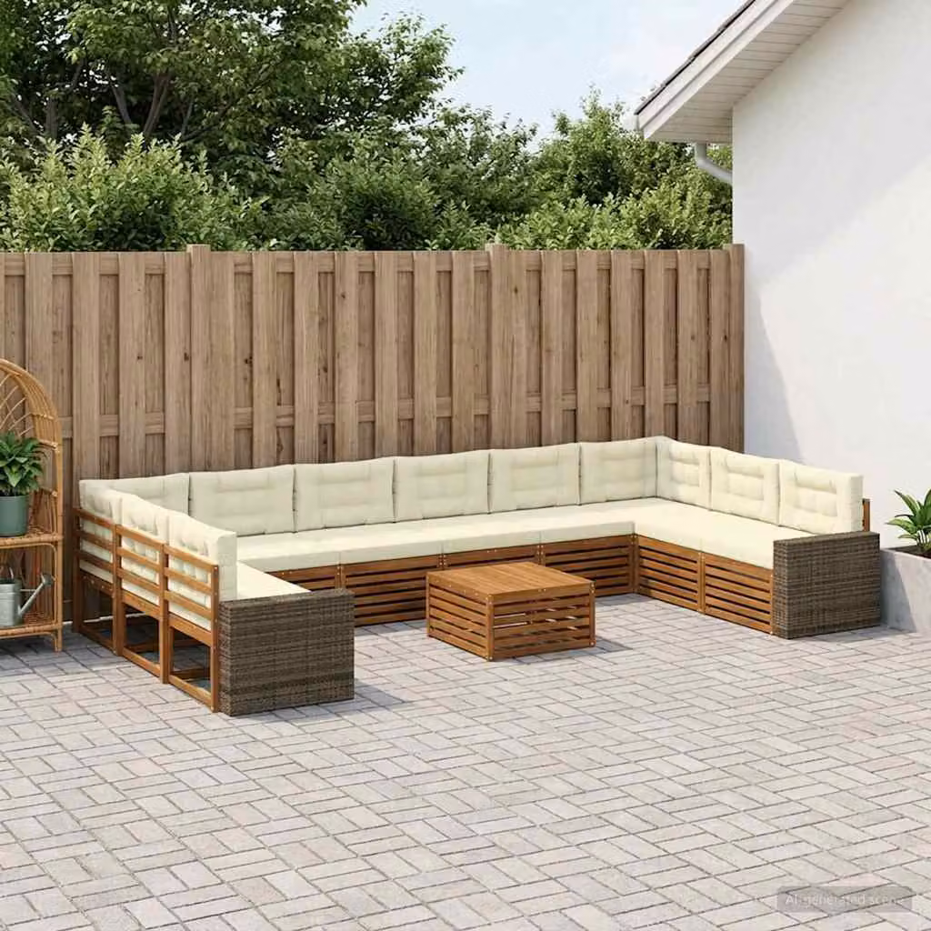 Set di divani da giardino vidaXL in legno di acacia massello, 11 pezzi, marrone e beige
