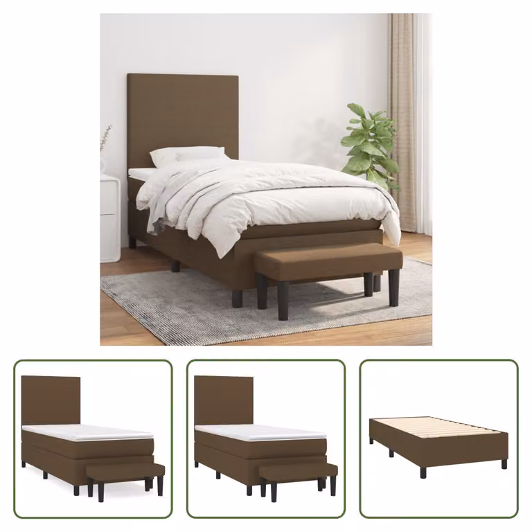 The Living Store Letto a molle con materasso marrone scuro 90x190 cm in tessuto