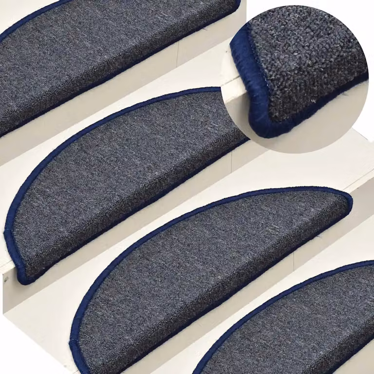 Set di 15 tappetini per scale semicircolari vidaXL, grigio scuro e blu, antiscivolo e fonoassorbenti, L: 56 cm, P: 40 cm, H: 3 cm