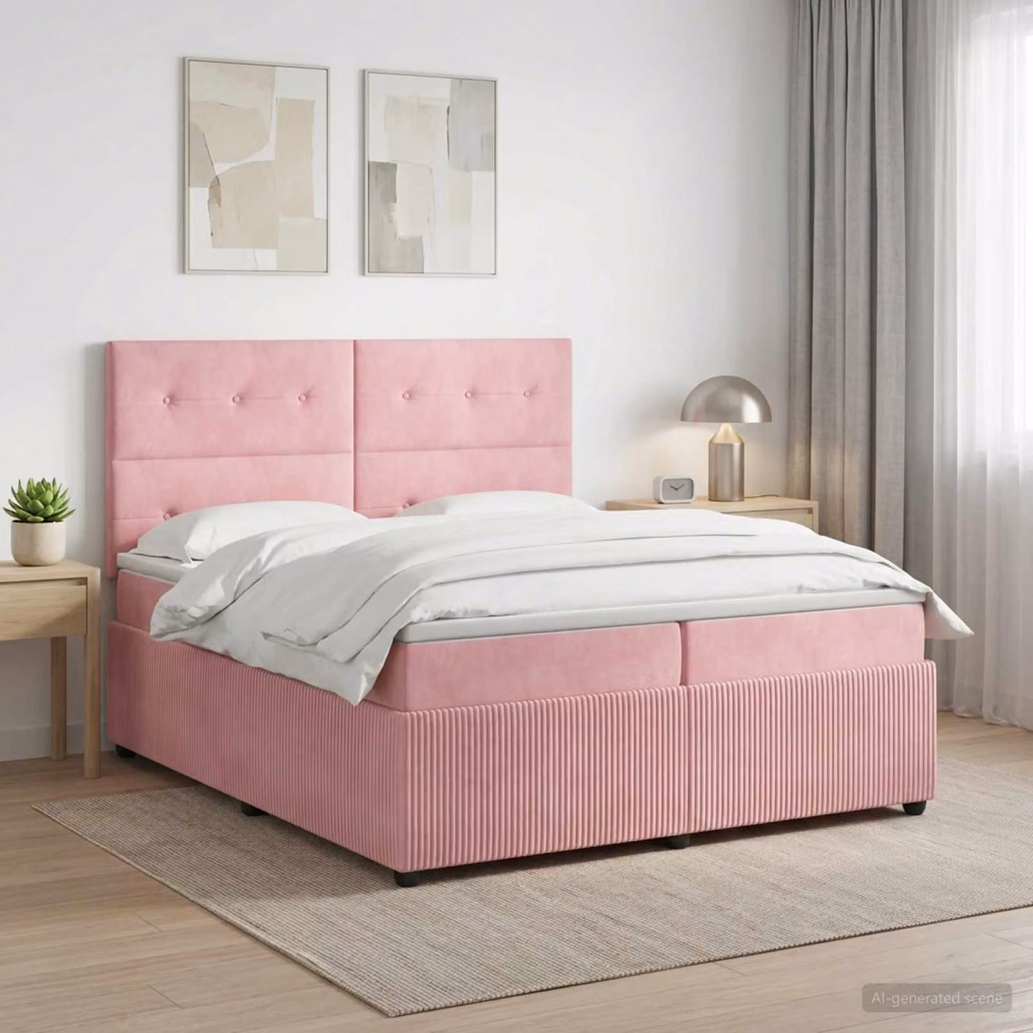 Letto box spring con materasso vidaXL in velluto rosa e bianco, L/P: 200 x 200 cm