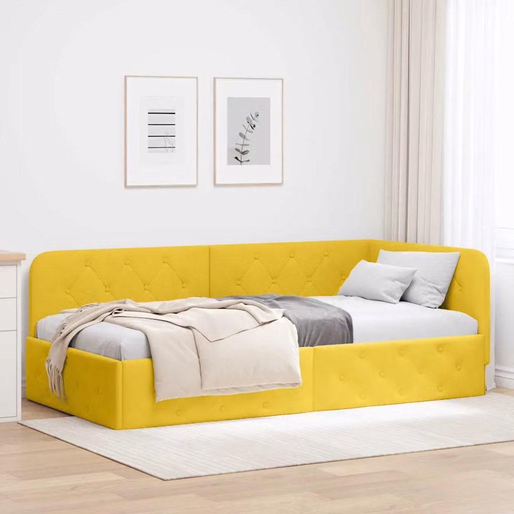 Cornice del letto ad angolo vidaXL in velluto giallo, L/P/H: 200 x 90 x 72 cm