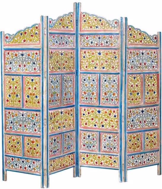 Paravento in legno multicolore fatto a mano, 50x25x180h cm