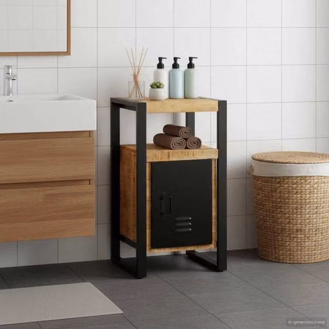 Mobile da bagno moderno vidaXL in legno di mango marrone L: 40 cm, P: 35 cm, H: 75 cm – 1