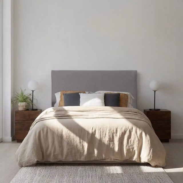 Testiera imbottita Banak per letto da 180 cm in tessuto grigio con struttura in legno e MDF – 1