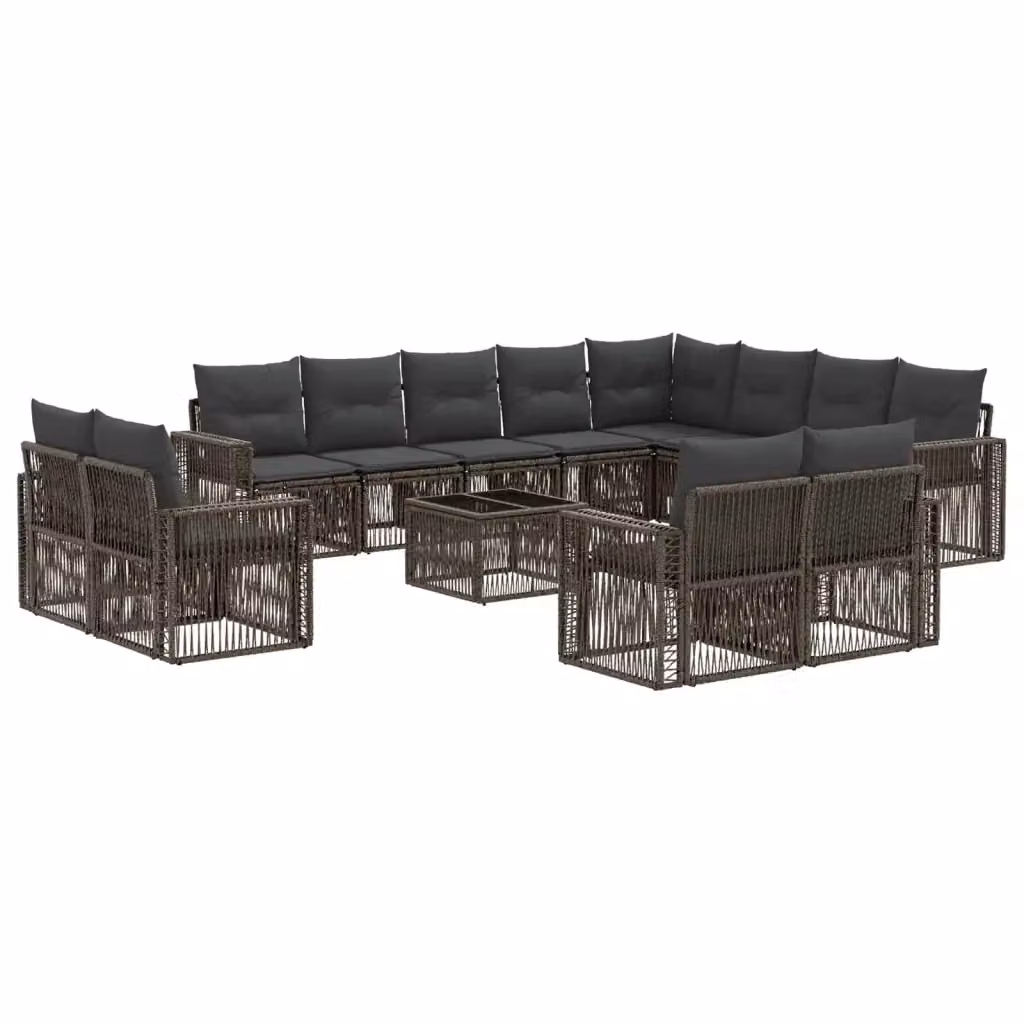 Set Divano da Giardino vidaXL 13 Pezzi a Forma di U in Polyrattan Grigio e Antracite con Cuscini e Tavolino da Caffè – 2